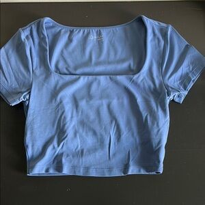 Blue Fitted Crop Top with Short Sleeves